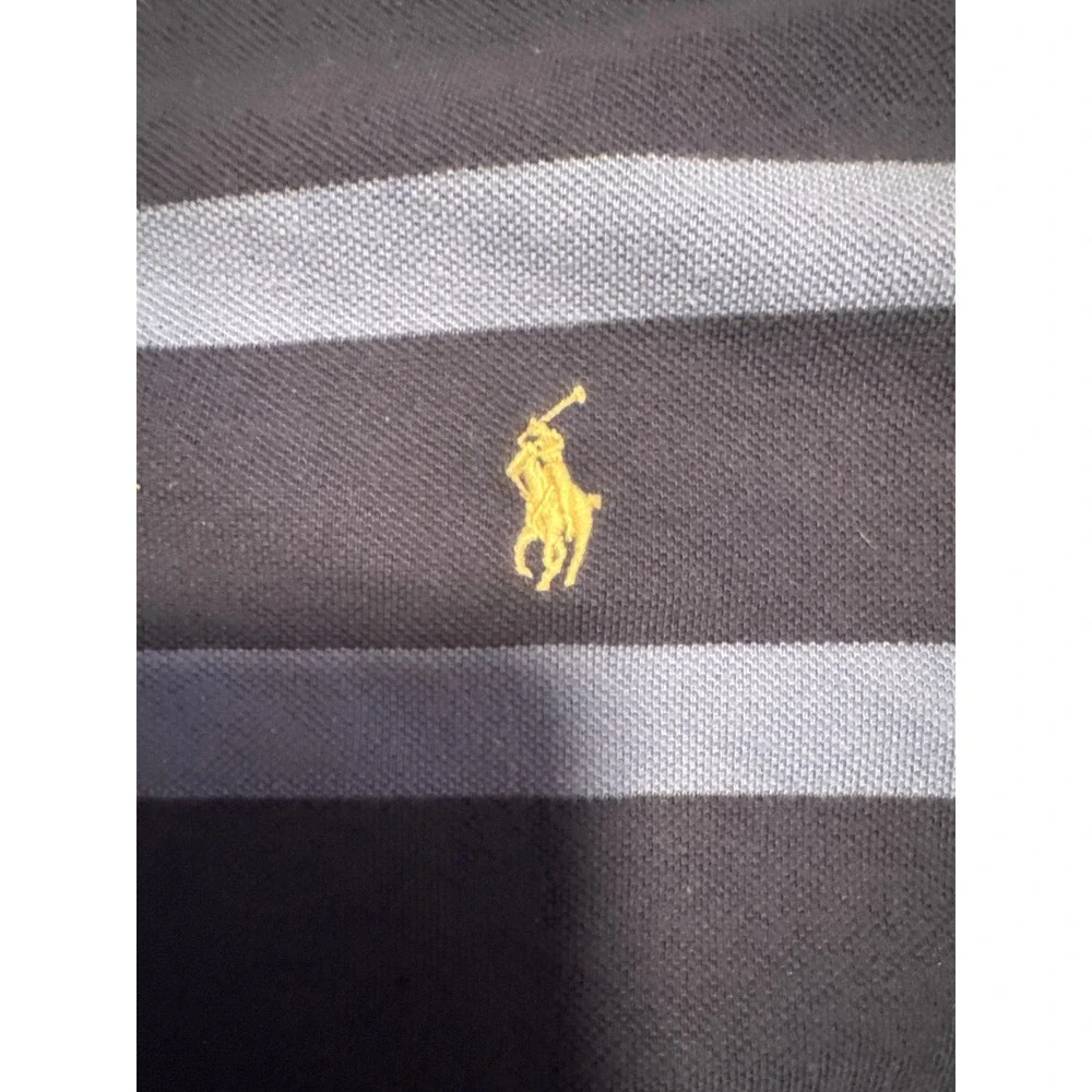 Polo Ralph Lauren Polo Shirt Mens XL Navy Blue Striped Good Short Sleeve Cotton